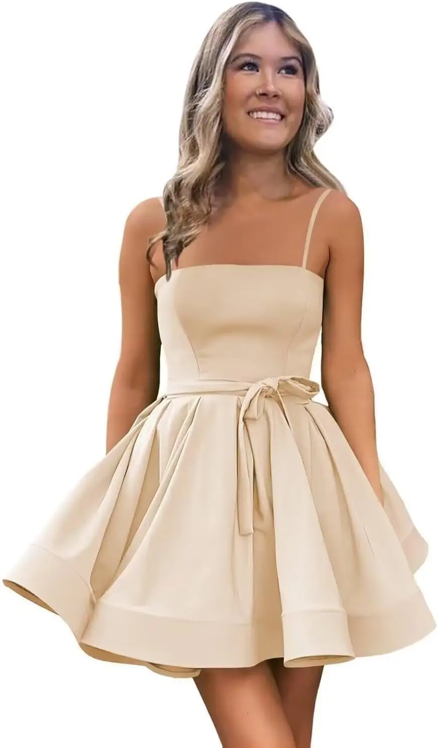 ซาตินชุดเดรสโฮมคัมมิ่ง 2024 สำหรับวัยรุ่นสั้นสปาเก็ตตี้สายรัดงานพรอมค็อกเทลชุดรับปริญญาชุดรับปริญญาชุดมินิ