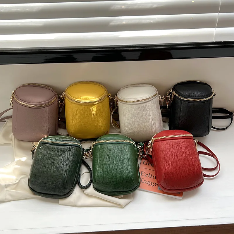 

Real leather stitching women's square vertical one shoulder crossbody bag shell mobile phone bag