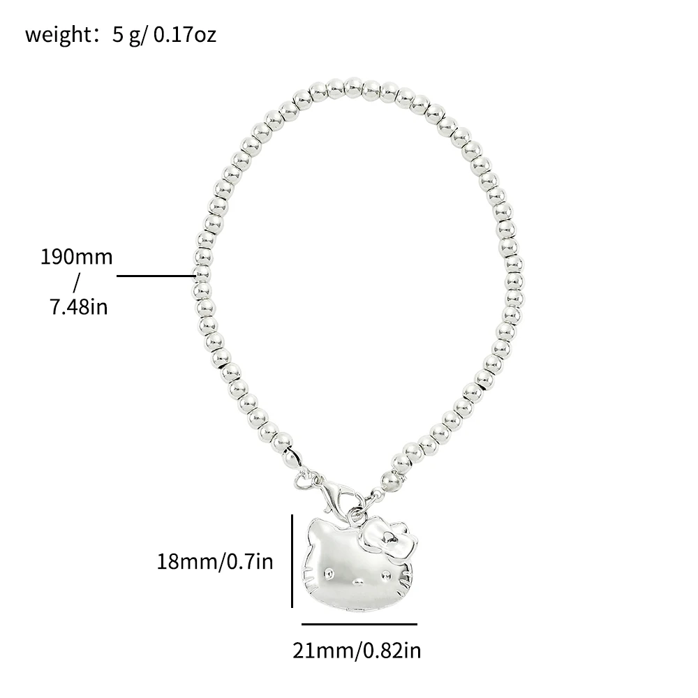 Sanrio Cute Cartoon Japanese Animation Peripheral Hello Kitty Fashion Girl Bead Chain Bracelet Jewelry