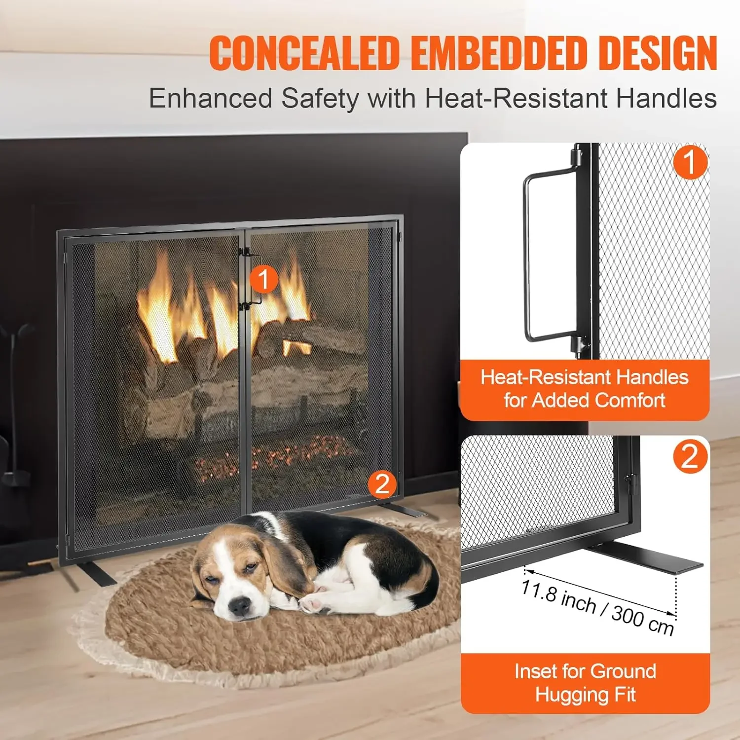 

Fireplace Screen 1 Panel with Door, Sturdy Iron Mesh Fireplace Screen, 38.98"(L) x30.7(H) Spark Guard Cover, Simple Installation