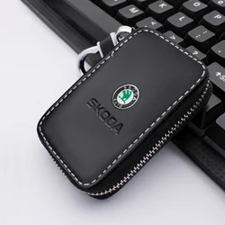 Genuine Leather Car Key Cover Key Case Wallet Keychain Bag For Skoda Octavia Fabia Superb Rapid Kodiaq Kamiq Karoq accessories