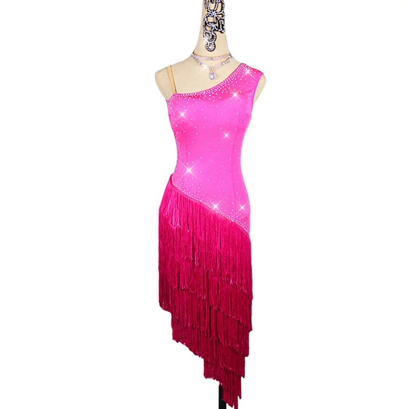 

Summer Sexy Latin Dance Dress Women Red Tassels Samba Salsa Dresses Ballroom Tango Professional Dance Performance Costume Girls