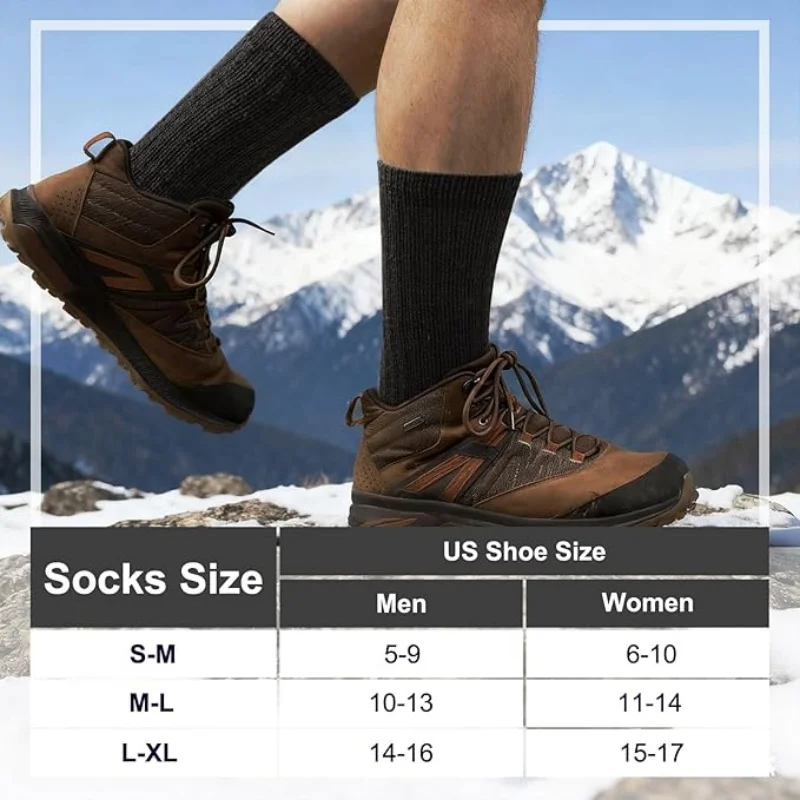 Extra dicke, warme Merinowollsocken für Damen und Herren, mit Wollfutter, ideal als warme Wandersocken für den Winter oder als Arbeitssocken, 3 Paar pro Packung. – Detail 3