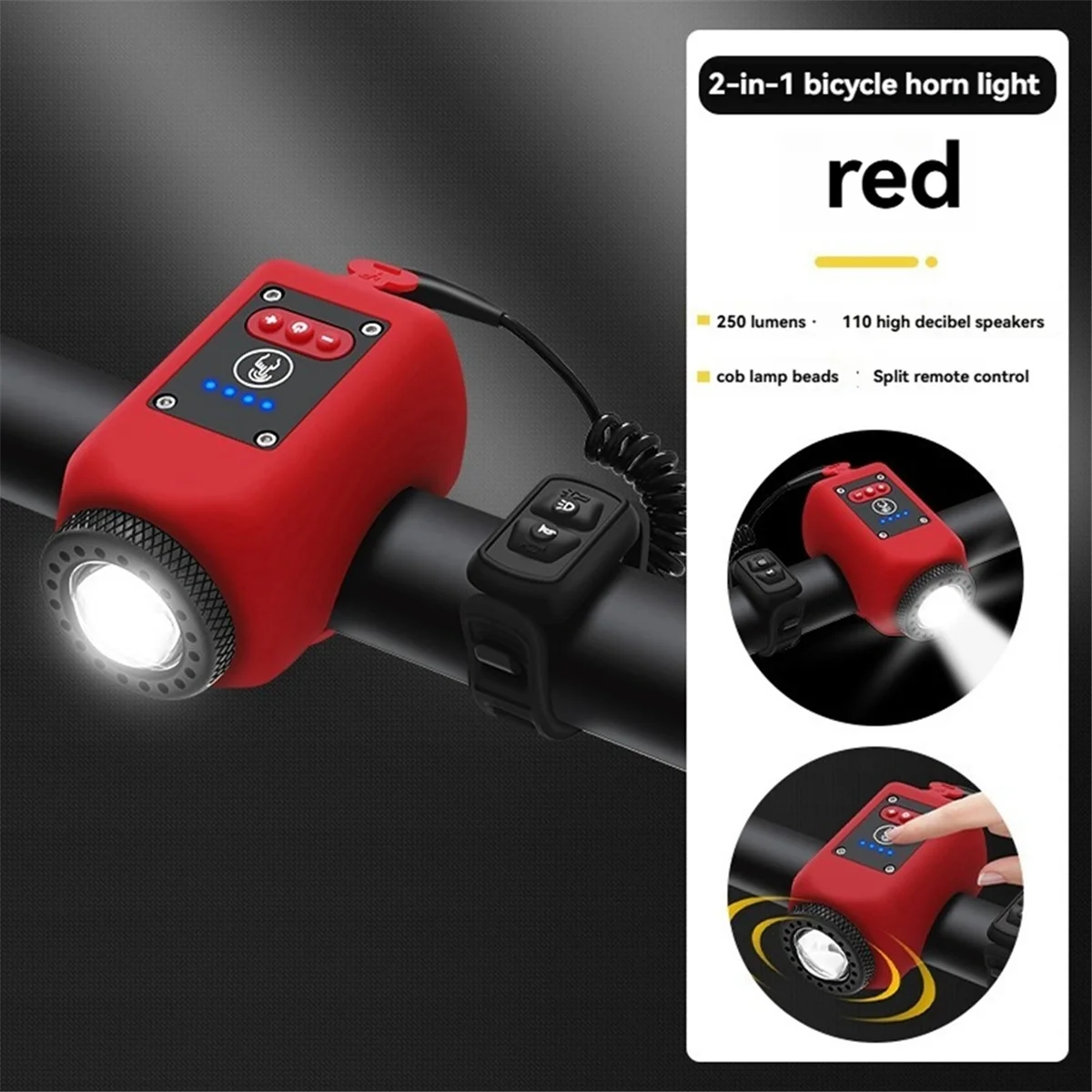 ABMO Juego de luces y bocina para bicicleta 2 en 1 para conducción nocturna, accesorios para linterna de ciclismo nocturno, 4 modos de luz, Ipx5 negro