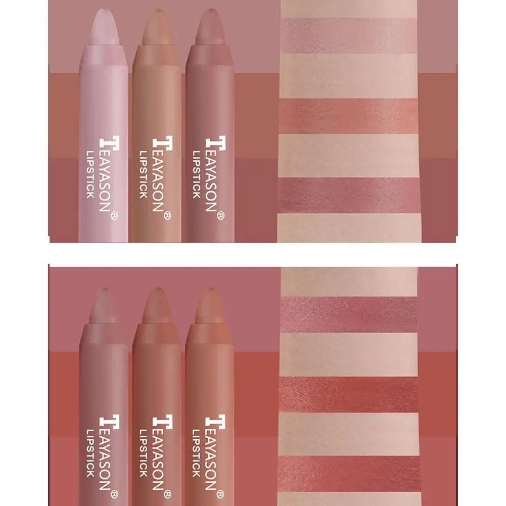 3 ชิ้น/เซ็ต Velvet Matte ลิปสติกปากกา Moisturizing Non-stick Cup ลิปสติกแต่งหน้ากันน้ํา Nude Crayon ลิปสติก Lip Liner ดินสอ