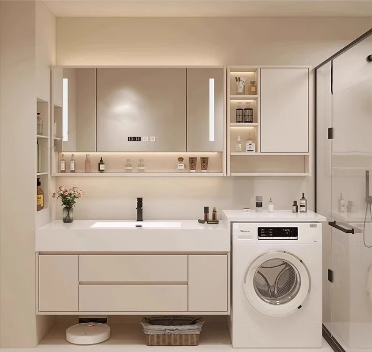 

Cream wind balcony Washing machine Integrated cabinet Combination rock slab Seamless ceramic