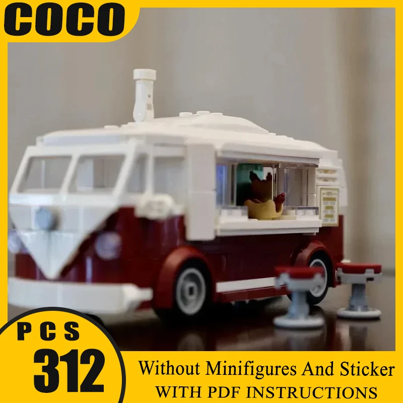 Bricklink ICONS Tecnico Auto VW T1 Food Truck Camper Van Veicoli City Speed Champions Set Building Blocks Giocattoli Regalo di Natale