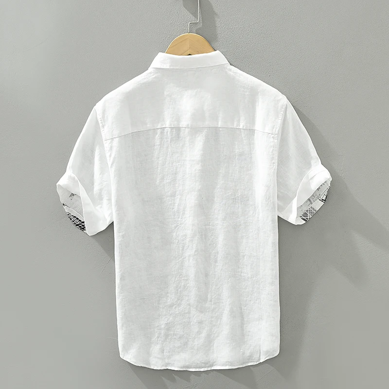New Designer Short-sleeved Casual Printing Pure Linen Brand Shirts For Men Fashion Comfortable Tops Clothing Camisa Masculina