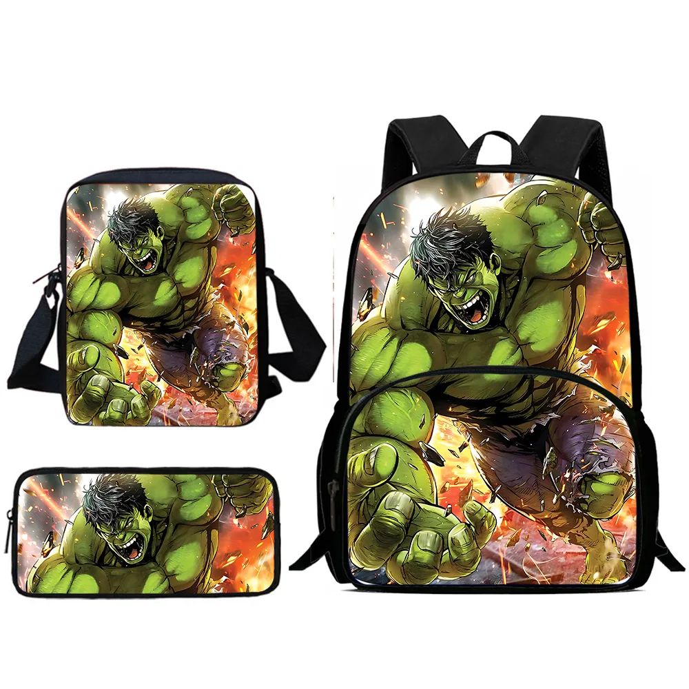 3Pcs Set Popular The Hulks Child Backpacks Shoulder Bag Pencil Case Pupil Large Capacity School Bags for Boys Girls Best Gift