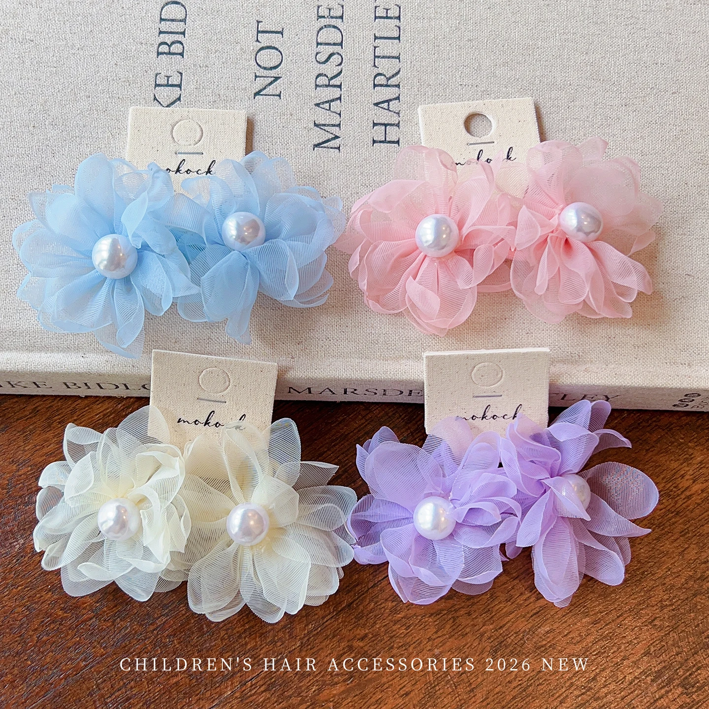 2026 Neue koreanische 2er-Set Blumen-Haargummis für Mädchen – Hochelastische, schmerzfreie Haargummis für Pferdeschwänze, Baby- und Kleinkind-Haargummis mit Perlen – Detail 4