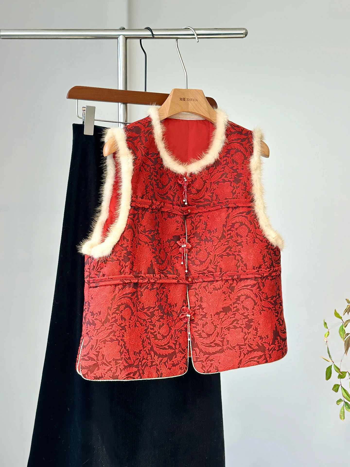 Red New Chinese Style Vest Women's Quilted Outer Wear Young Year Daily National Clothes