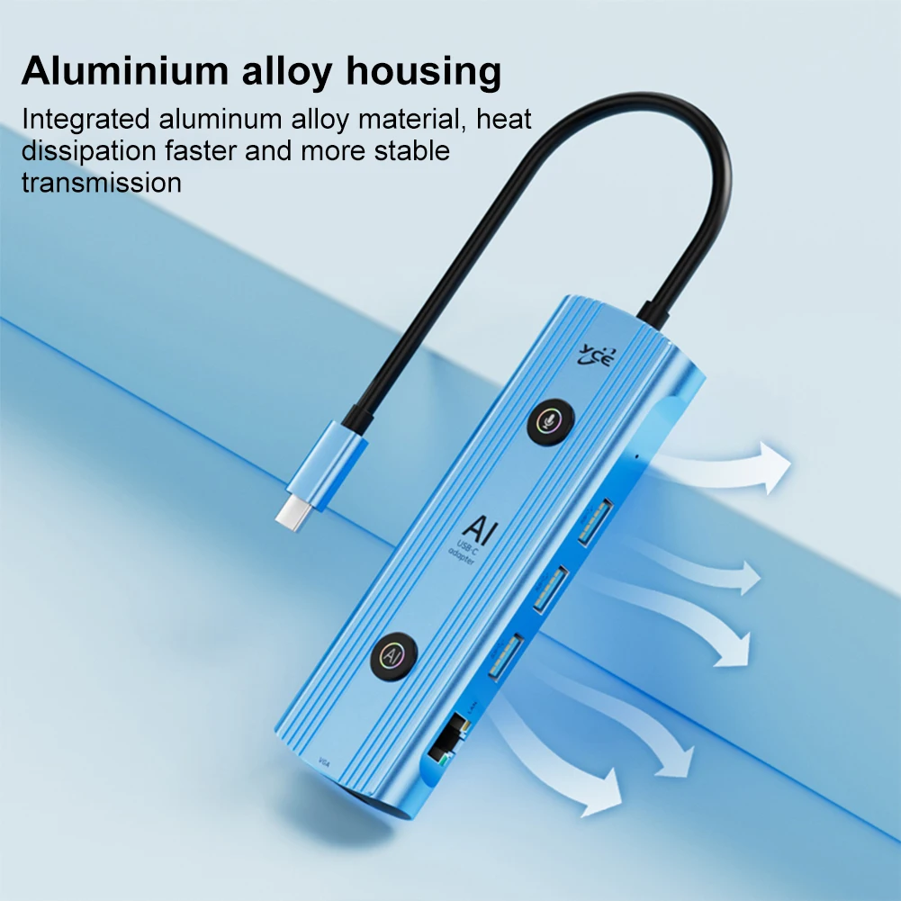 محول AI متعدد المنافذ مع منافذ USB 3.0 وPD 3.0 USB C Splitter USB C Dongle لأجهزة الكمبيوتر المحمول وسطح المكتب والمزيد