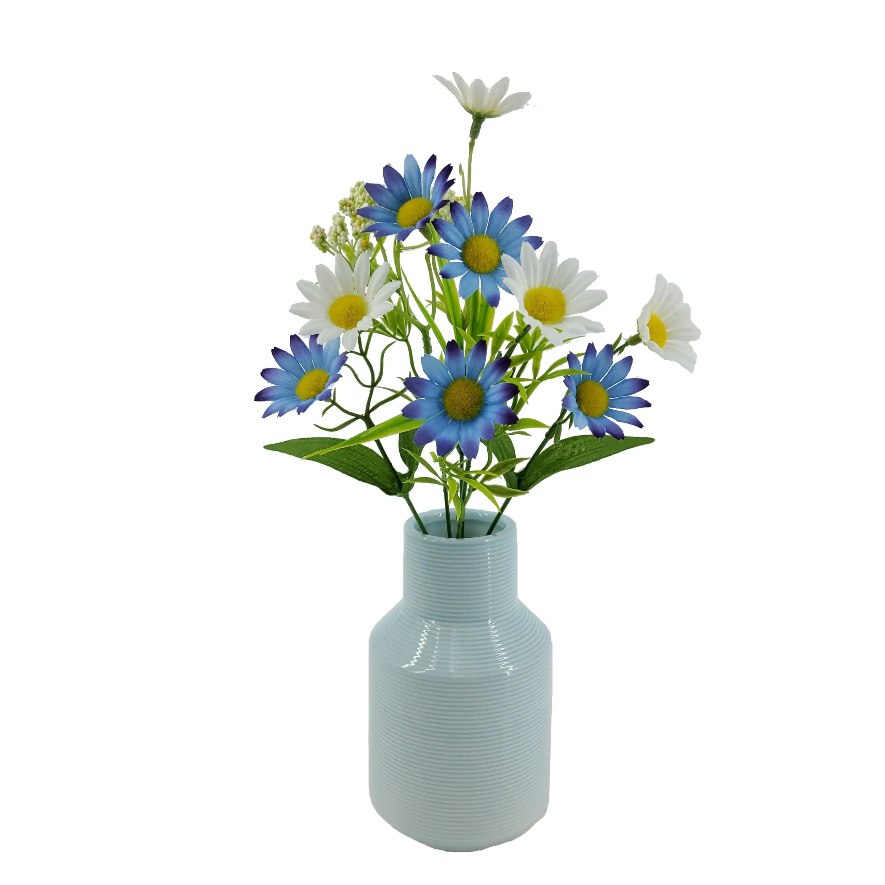 Escolha de margaridas artificiais internas de 14 polegadas, cor azul e branca.