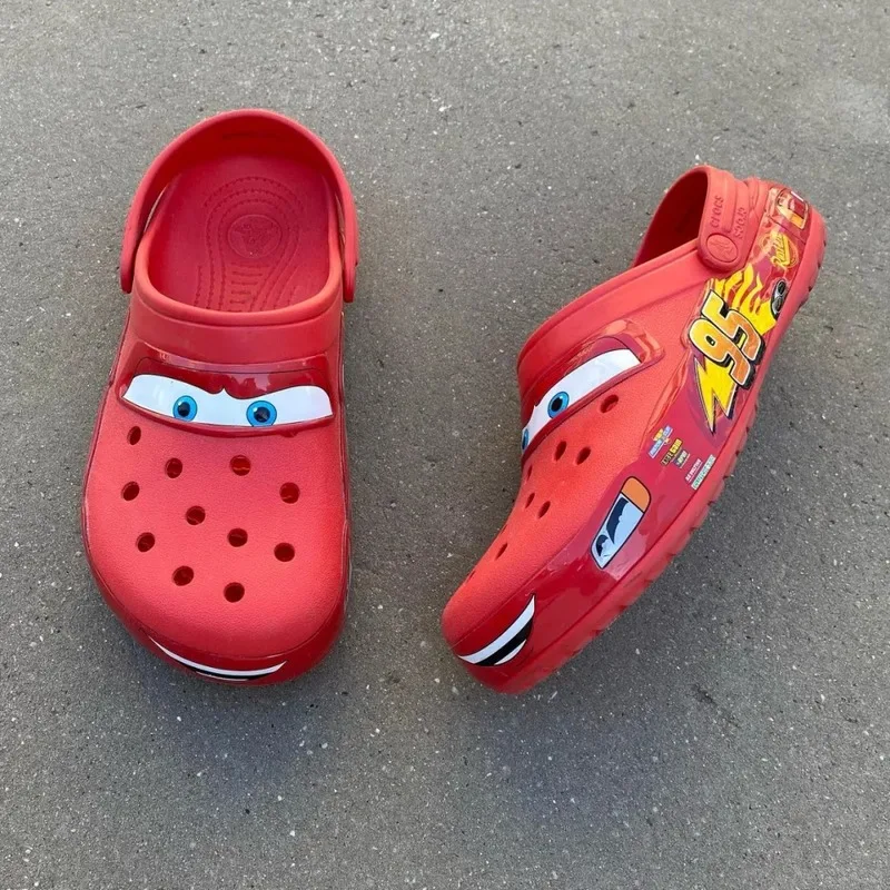 Aoger Lightning Mcqueen Pixar Crocs уличные пляжные тапочки с милым рисунком аниме для бассейна, противоскользящие тапочки No 95, автомобильные тапочки