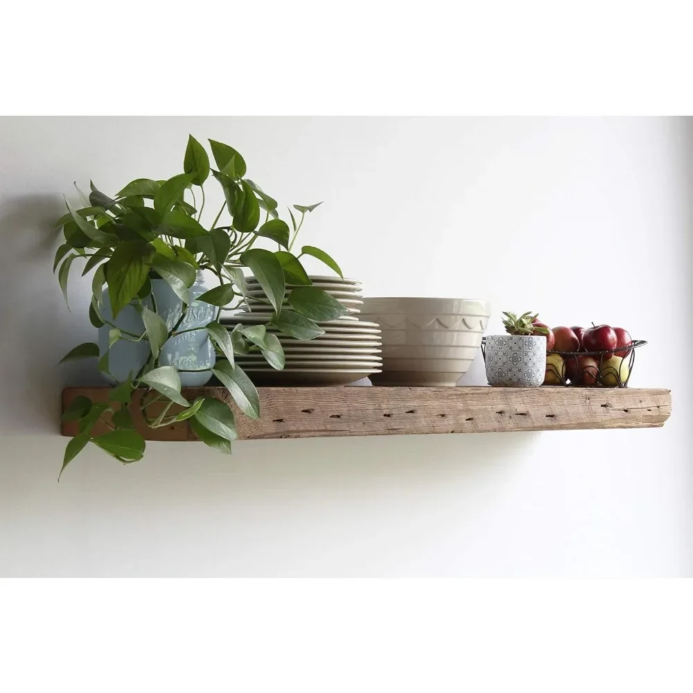 Reclaimed Barn Beam Deep Shelves | Deep Shelves with Brackets Included, Set of 2 | (Natural Low Profile Bracket, 48