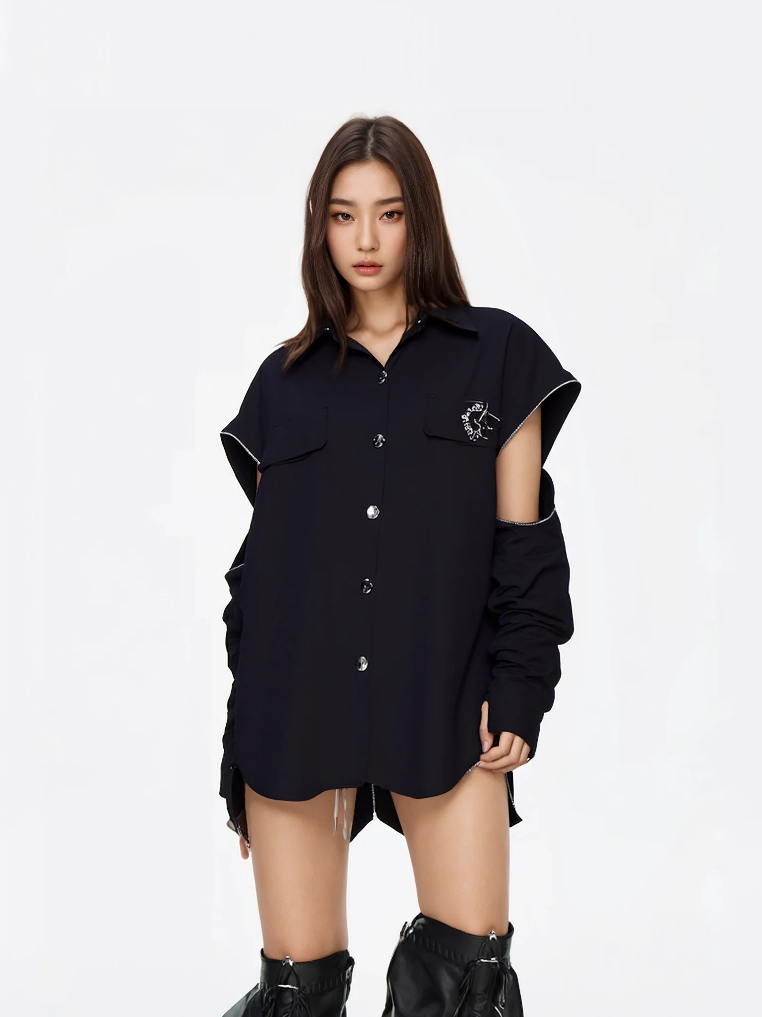 

Свободная черная рубашка для женщин: модный винтажный топ, новинка, хлопковая рубашка с длинным рукавом, воротником и пуговицами