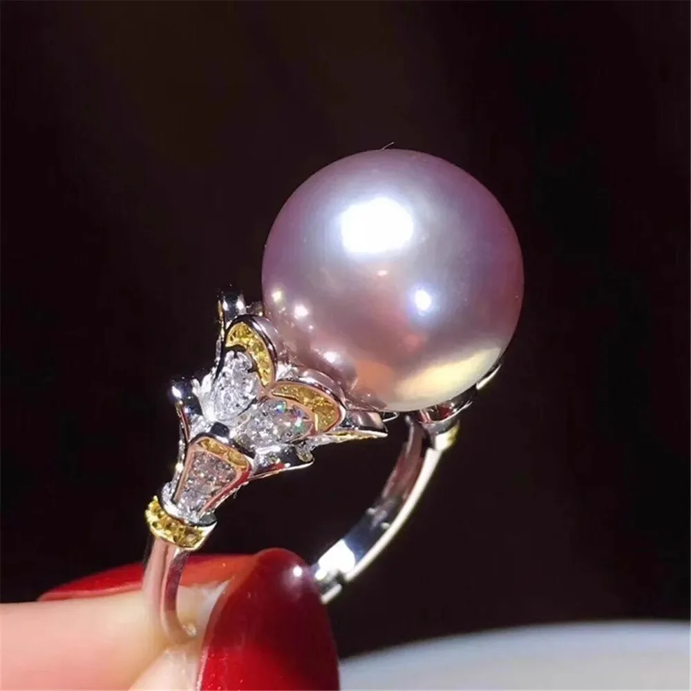 

DIY Pearl Ring Accessories S925 Sterling Silver Adjustable Gorgeous Women's Pearl Ring Empty Set Fit 12-13mm Round Beads Z446