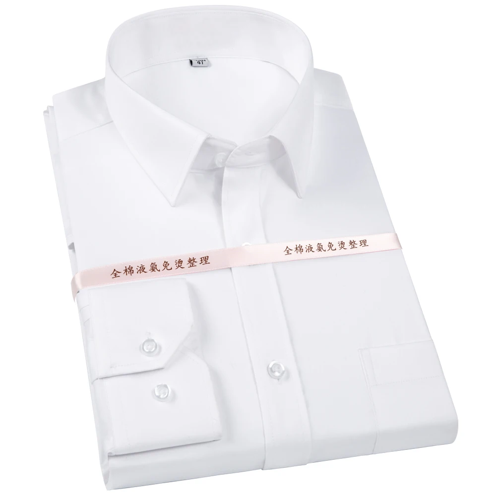 

Men's Non Iron Standard-fit Solid Basic Dress Shirt Formal Business Premium 100% Cotton Male Long Sleeve Work Office Shirts