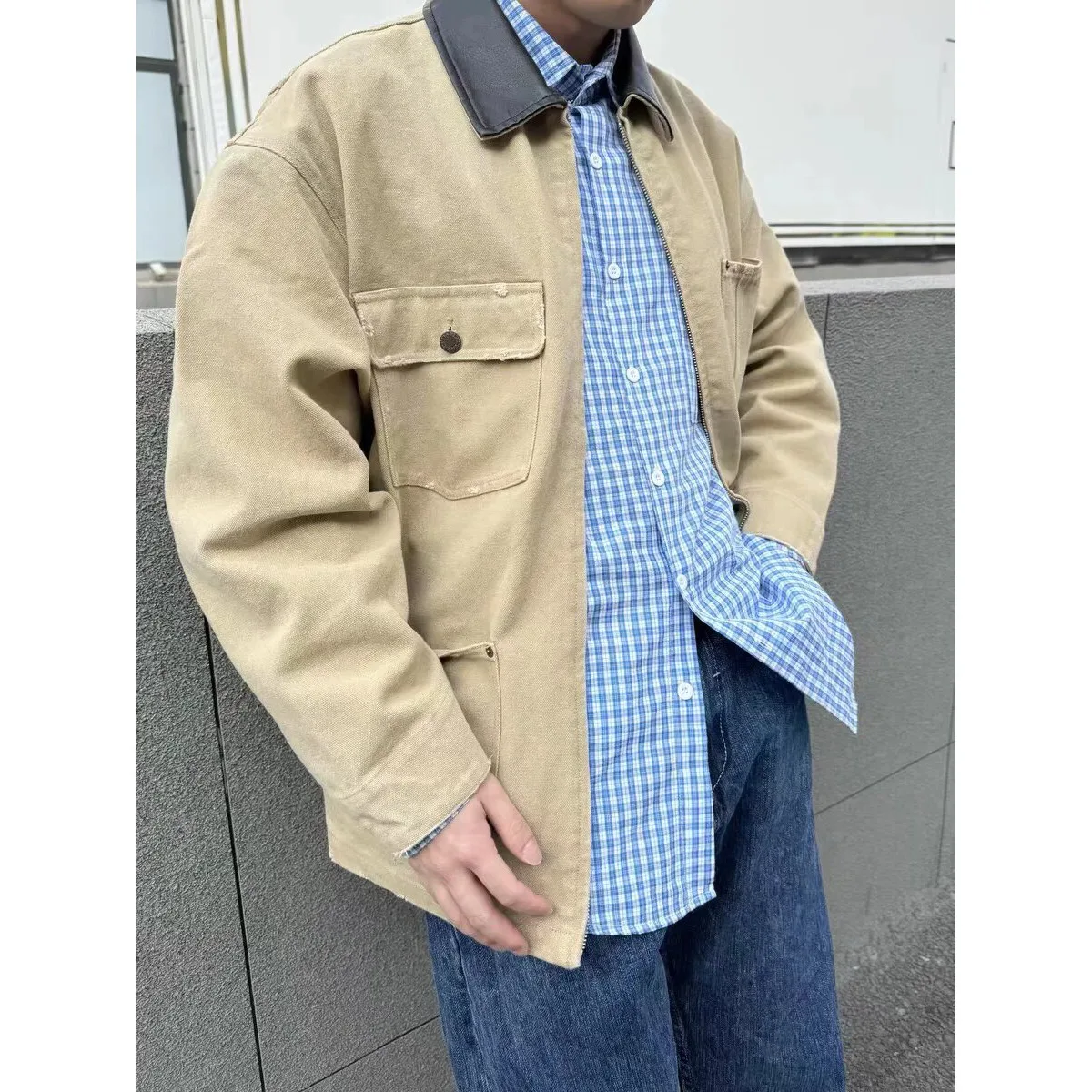 

Свободная повседневная американская рабочая одежда, парусиновый открытый кардиган, джерси для мужчин, винтажный воротник, длинная верхняя одежда све на осень-зиму