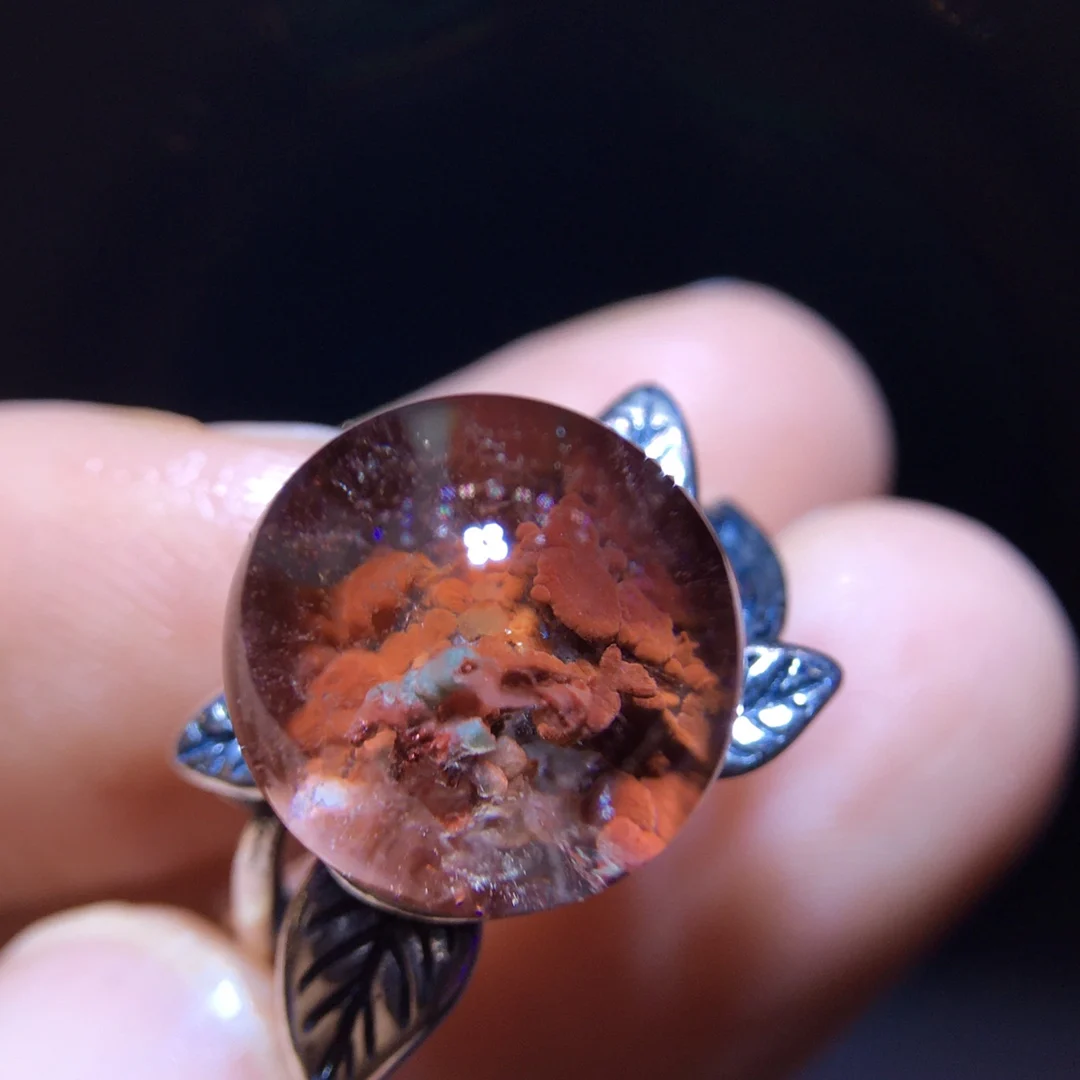 

Natural Red Phantom Adjustable Ring 11mm Men 925 Silver Bead Phantom Women Men Jewelry AAAAAA