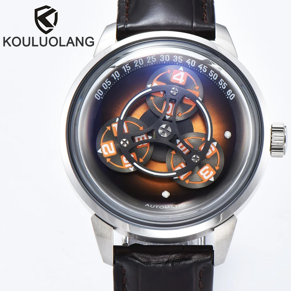 KOULUOLANG 42mm Men's Watch Three Wheels 10Bar Waterproof Automatic Mechanical Watch 316L Stainless Steel