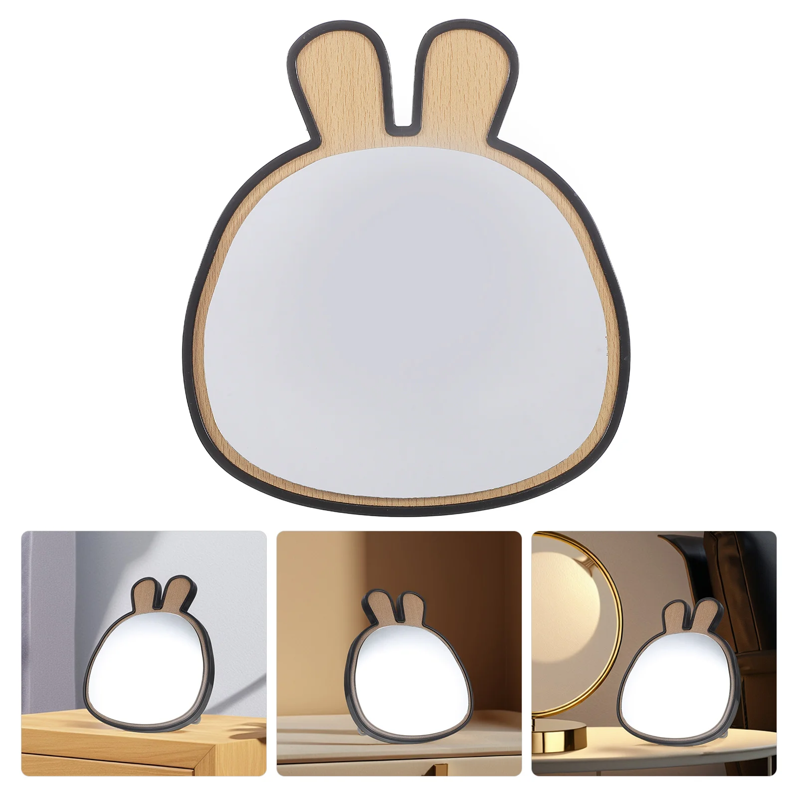 

Cute Wooden Animal Shaped Makeup Desk Vanity Mirror Travel Office Home Compact Portable Small Tabletop Cartoon Decorative