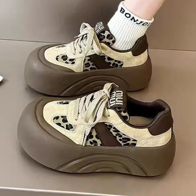 

Flats Platform Ankle Boots Women Leopard Sneakers Suede Shoes 2025 Winter Trend Lace-up Sport Shoes Women New Casual Snow Boots