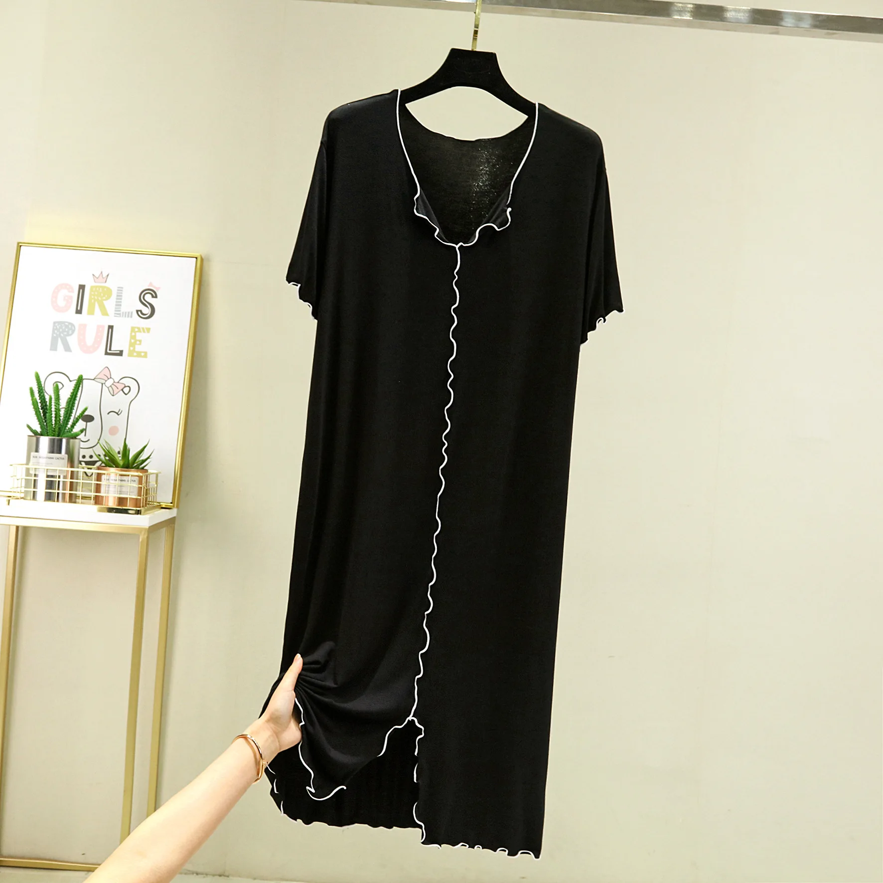 Summer Modal Night Dress For Women New Casual V Neck Nightgowns Comfortable Sleepwear Nightshirt Large Size Homewear L-2XL