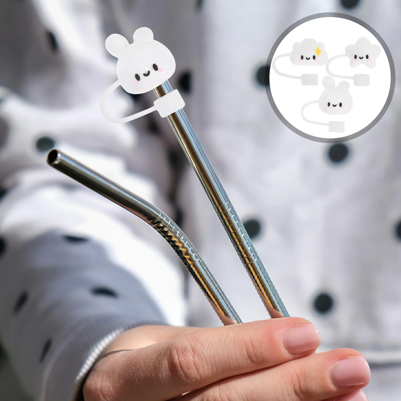 

3Pcs Smile Straw Cap Cute Silicone Dust Plug Reusable Decorative Straw Covers for Tumblers Hiking Camping Walking