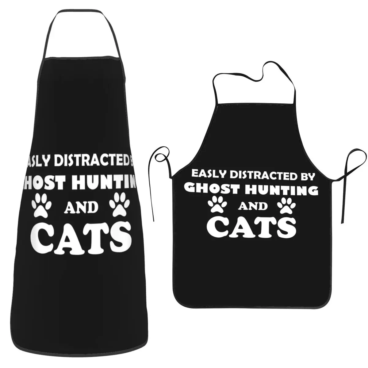 Easily Distracted By Ghost Hunting And Cats Essential T-Shirt Apron Chef Cooking Baking Tablier Bib Kitchen Cleaning Pinafore