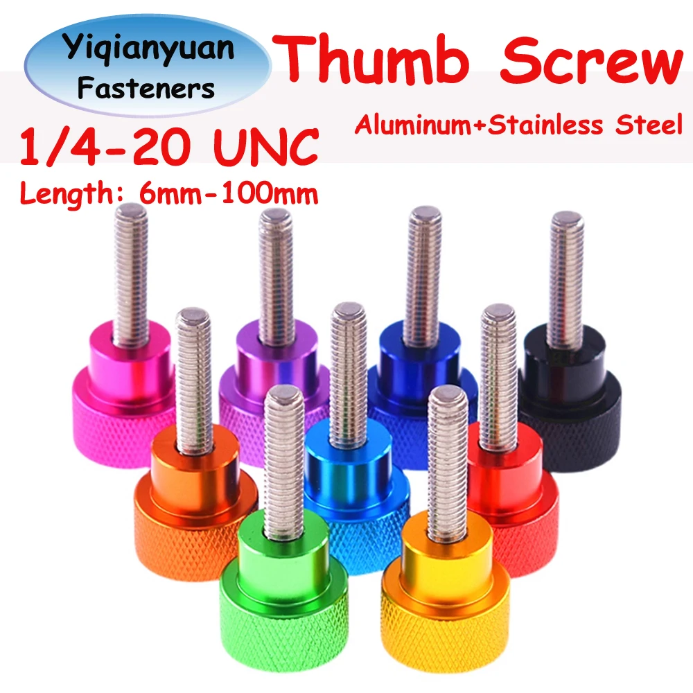 

Yiqianyuan Thumb Screws 1/4-20 UNC Thread Colorful Aluminum Knurled Head Staniless Steel Thread Hand Tighten Bolts