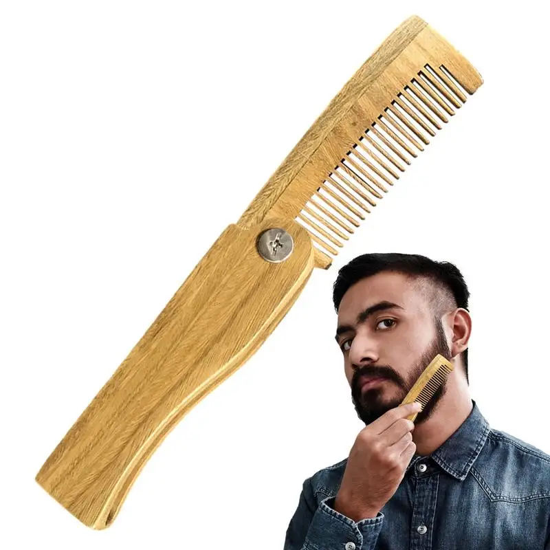 Beard Folding Wood Combs for Men Beard Mustache Hair Brush Care Pocket Massage Comb Hairdressing Styling Tool Accessories