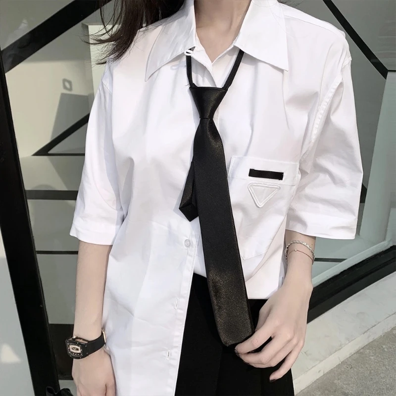 Teens Students Shirt Necktie Women College Plain Uniform Detachable Collars Removable Ties Costume Accessories