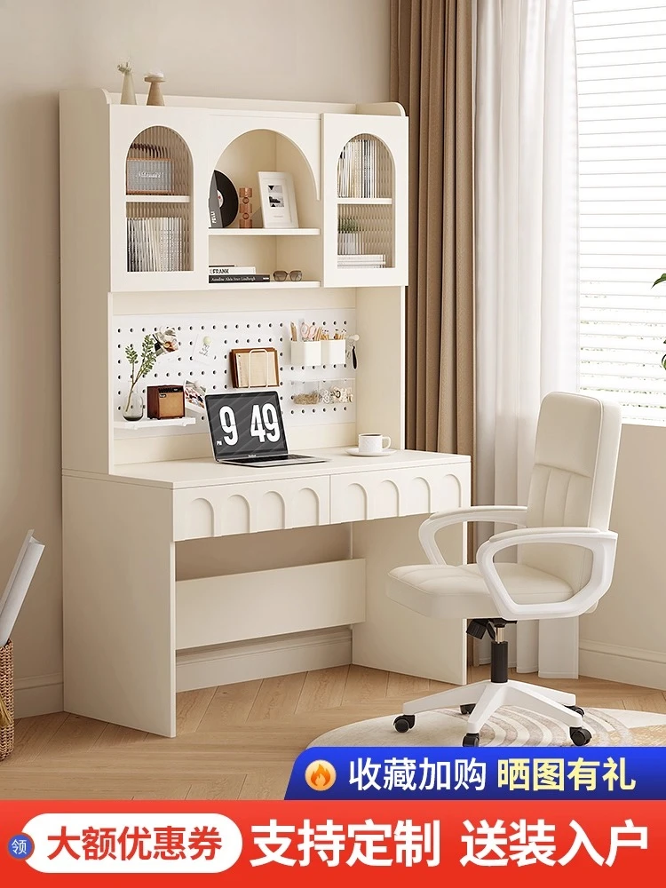 

Cream Wind Girls Computer Desk Bookshelf Bookcase Integrated Dresser Small Apartment Student Learning Bedroom Household