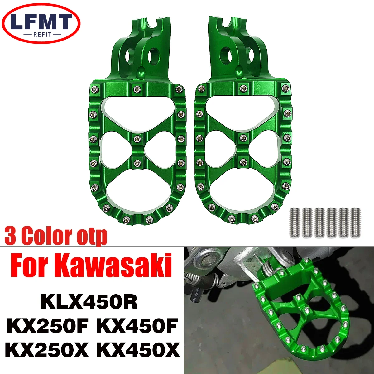 For KX 250 450 250F 450F 250X 450X KXL 450R 2006- 2018 2019 2020 2021 2022 2023 Motorcycle CNC Foot Pegs Rests Pedals Footpegs