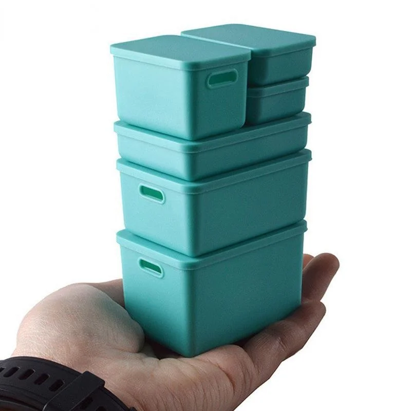 

1Set 1:6 1:12 Dollhouse Mini Plastic Accessories Toy Storage Box with Cover Miniature Storage Container Doll Scene Decor