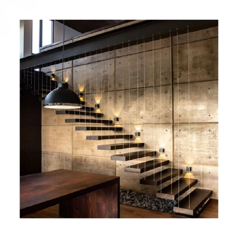 10 0.Zhang.Custom.Floating Staircase Modern Stair Treads Wooden Cantilever Straight Floating Staircase Oak Wood Tread