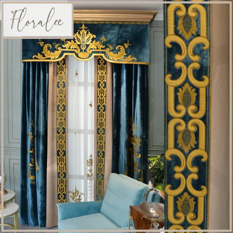 Luxurious High-end Classic European Embroidery Blackout Curtains For Living Room Bedroom Dining Hall Custom Size Decor Tulle