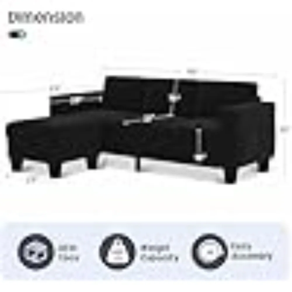 78'' Convertible Sectional Sofa Couch, Beige 3 Seat L-Shaped Couch with Storage Ottoman, Modern Velvet Couches