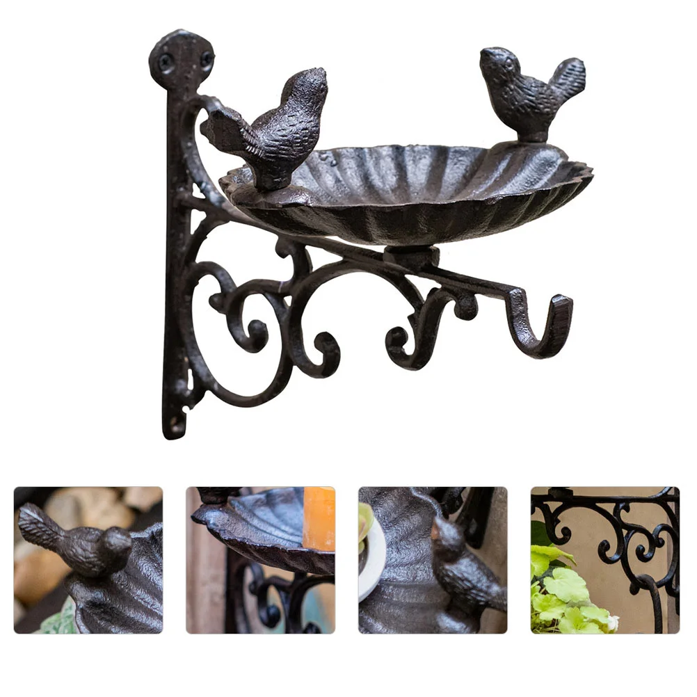 Wall Mounted Bird Food Bowl Hook Bracket Feeder Wrought Crafts Mini Birdbath Tray Clothes Decorations Decorative