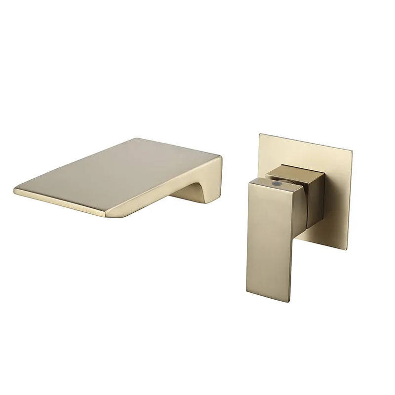 

Wall Mounted Basin Faucet Bathroom Hot Cold Water Mixer Crane Single Lever Waterfall Tap Basin Mixer Brass Gray Brush Gold
