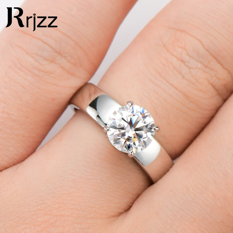 

Rrjzz Classic 925 Pure Silver Men Women Engagement Ring Brilliant 8mm VVS1 Solitaire Moissanite Wedding Rings with Certificate