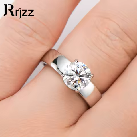Rrjzz Classic 925 Pure Silver Men Women Engagement Ring Brilliant 8mm VVS1 Solitaire Moissanite Wedding Rings with Certificate