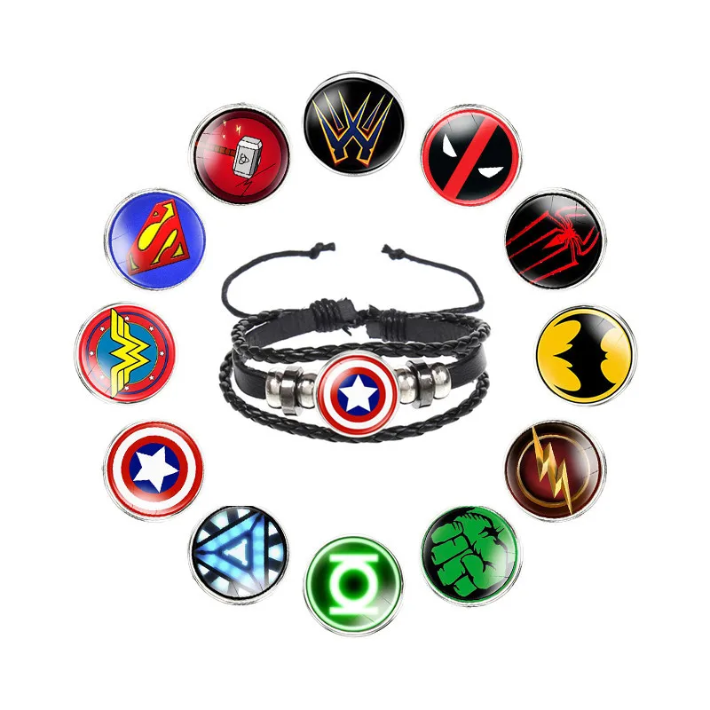 2024 Newest Marvel Avengers Heroes Glow-in-the-Dark Cowhide Bracelet Hand-Woven Beaded Student Bracelet Jewellery Childrens Toys