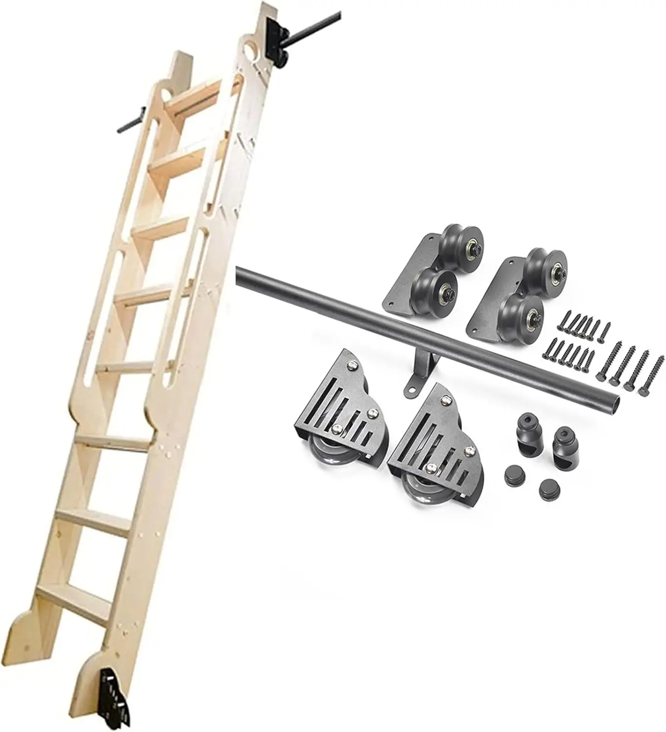 3.3Ft-20Ft Sliding Barn Door Hardware Track Kit, Library Rolling Ladder Sliding Rail Kit - Combination Track - Mobile Ladder