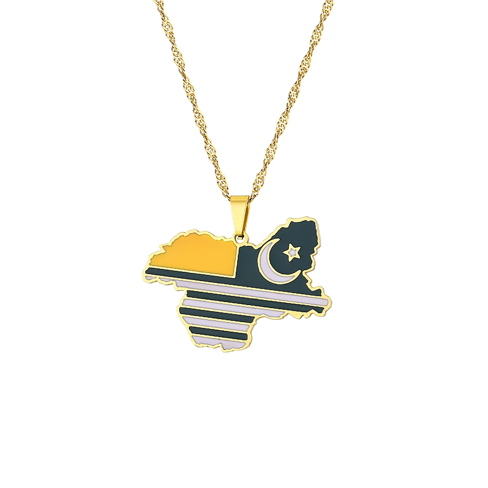 Mode Jammu und Kaschmir Karte Flagge Anhänger Halskette Edelstahl Männer Frauen ethnische Karten Schmuck Geschenk – Detail 3