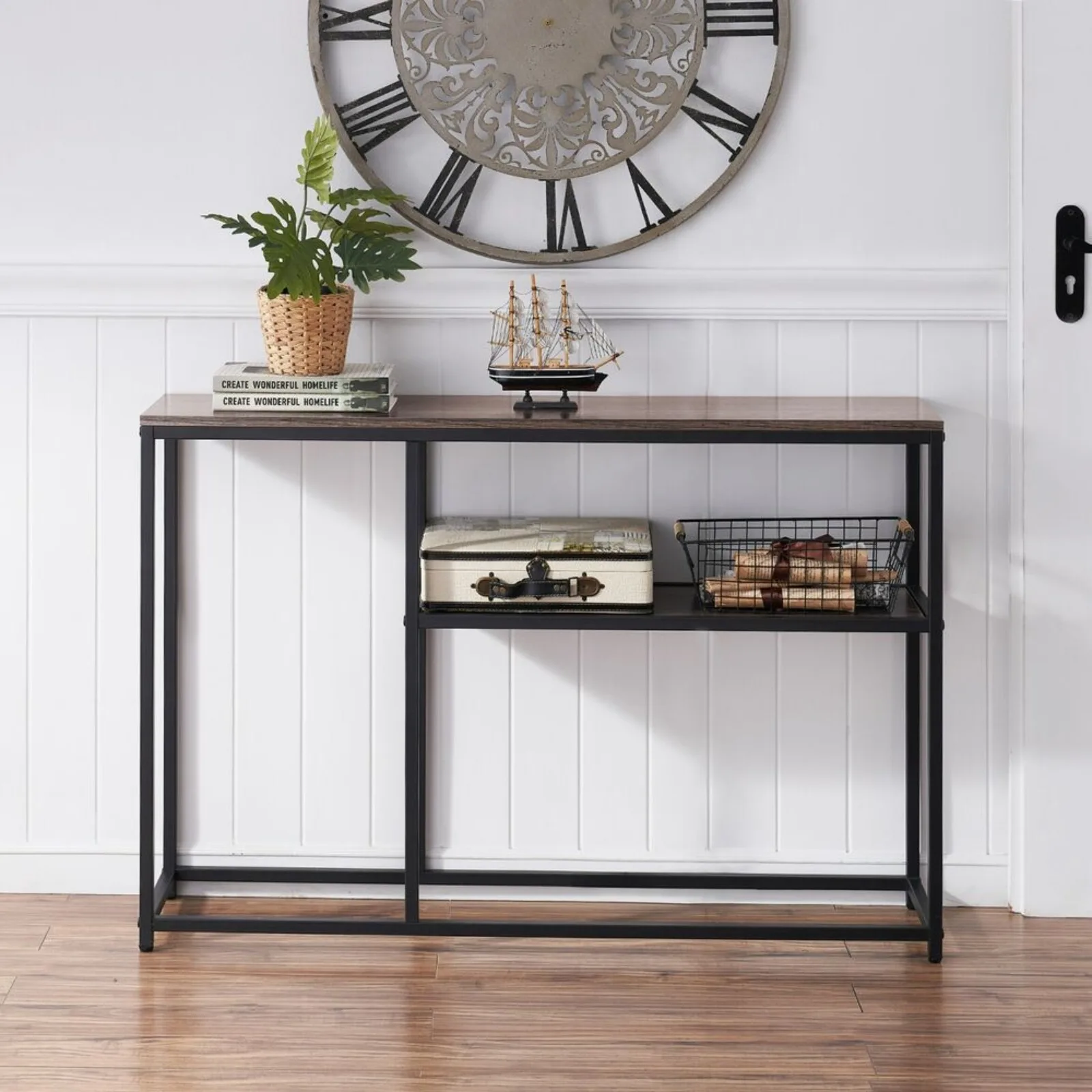 US Narrow Console Table with Storage Shelf, Entryway Table for Hallway