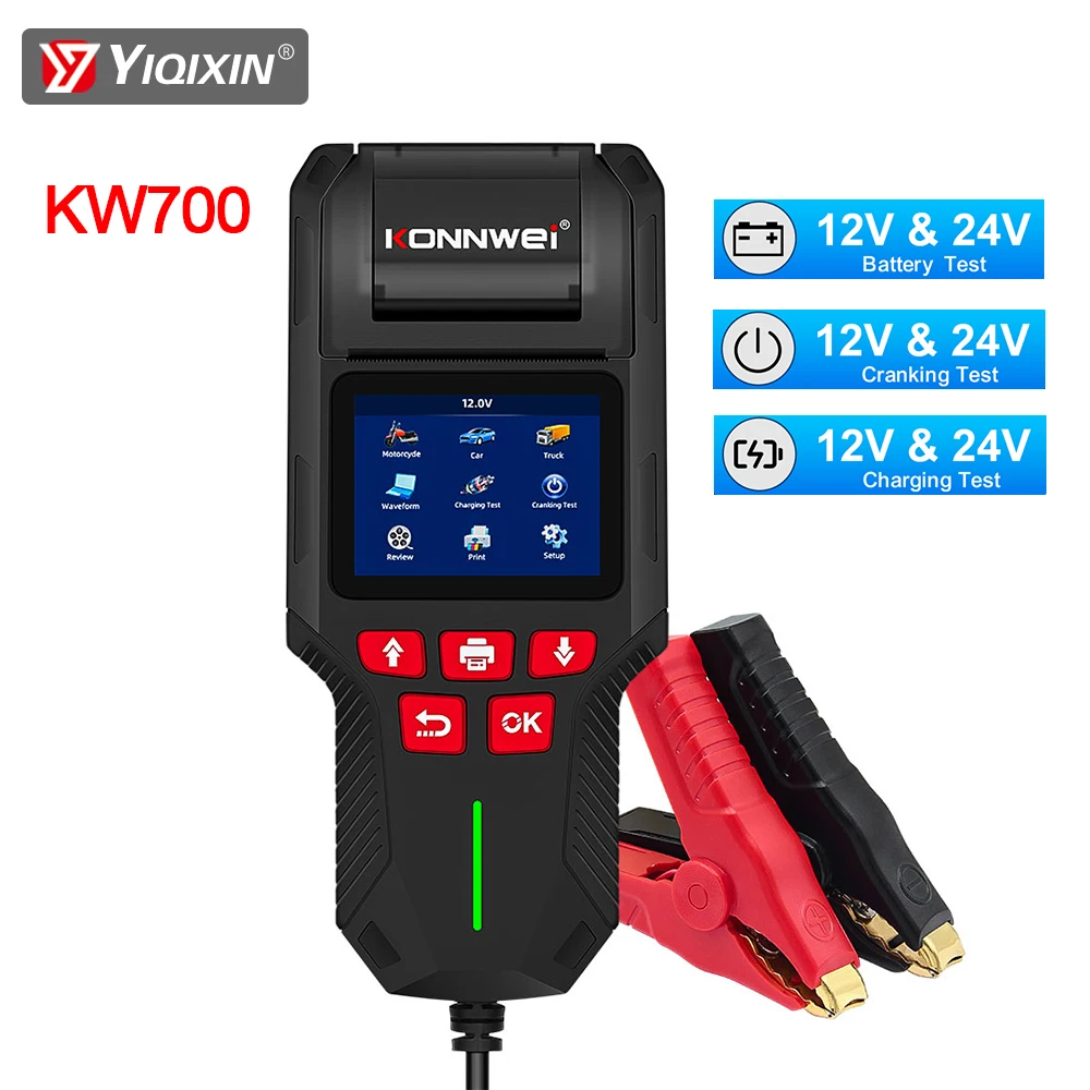 

KONNWEI KW700 Battery Detector Car Truck Motorcycle 12V 24V Car Internal Resistance Meter Battery Health Test Diagnostic Tool