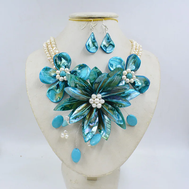 Beautiful Handmade Shell Flower Necklace fit Wedding Jewelry MN-3658