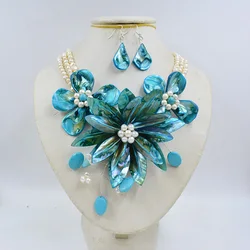 Beautiful Handmade Shell Flower Necklace fit Wedding Jewelry MN-3658